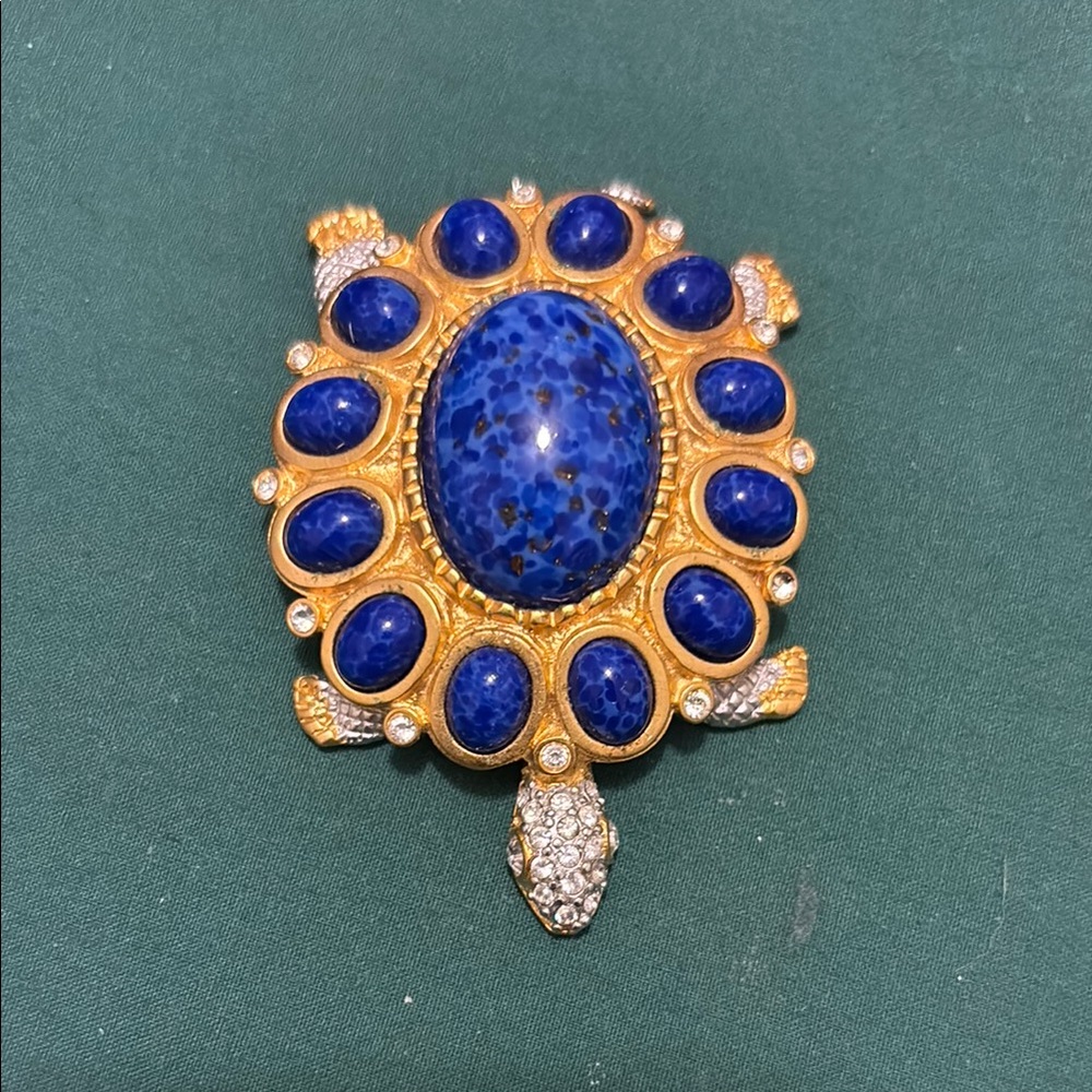 Kenneth Jay Lane Blue and Gold Lapis Lazuli Brooch